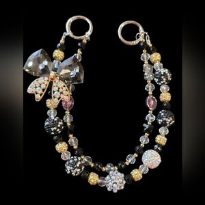 Elegant Crystal Bow Charm Bag Charm